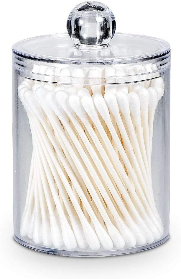 Qtip Dispenser Apothecary Jars Bathroom - Qtip Holder Storage Canister Clear Plastic Jar for Cotton Ball,Cotton Swab,Q-Tips,Cotton Rounds