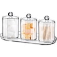 thumbnail image 1 of Qtip Holder Bathroom Set with Tray(4PCS) - 3 Pack Acrylic Plastic Apothecary Jars Qtip Dispenser Canister with Lid and Labels, 1 Pack Vanity Tray, for Cotton Ball, Cotton Swab (Black), 1 of 10