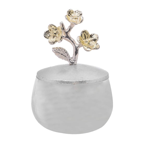 Qtip Holder and Cotton Jar with Lid - Elegant Glass and Metal Organizer for Decorative Kitchen Home Decor Bath Accessories Countertop Bedroom - The Wild Flower Onyx Collection