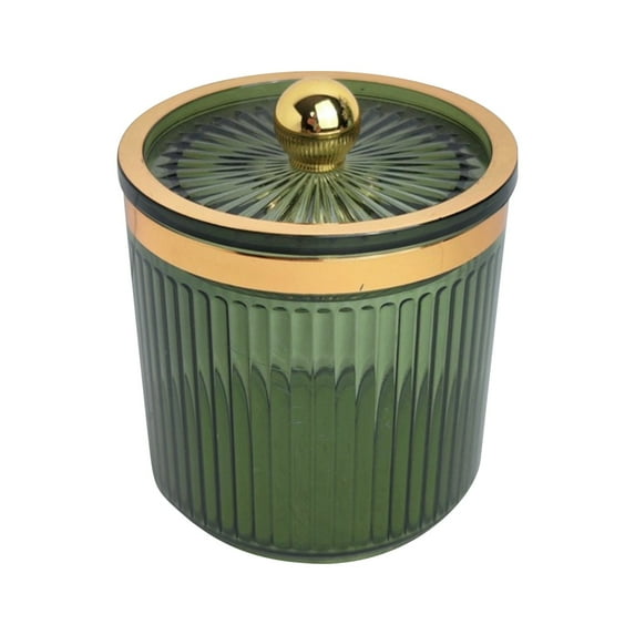 Qtip Holder Dispenser with Bamboo Lids - 10 oz Clear Plastic Apothecary Jar Containers for Vanity Makeup Organizer Storage - Bathroom Accessories Set for Cotton Swab, Ball, Pads, Floss