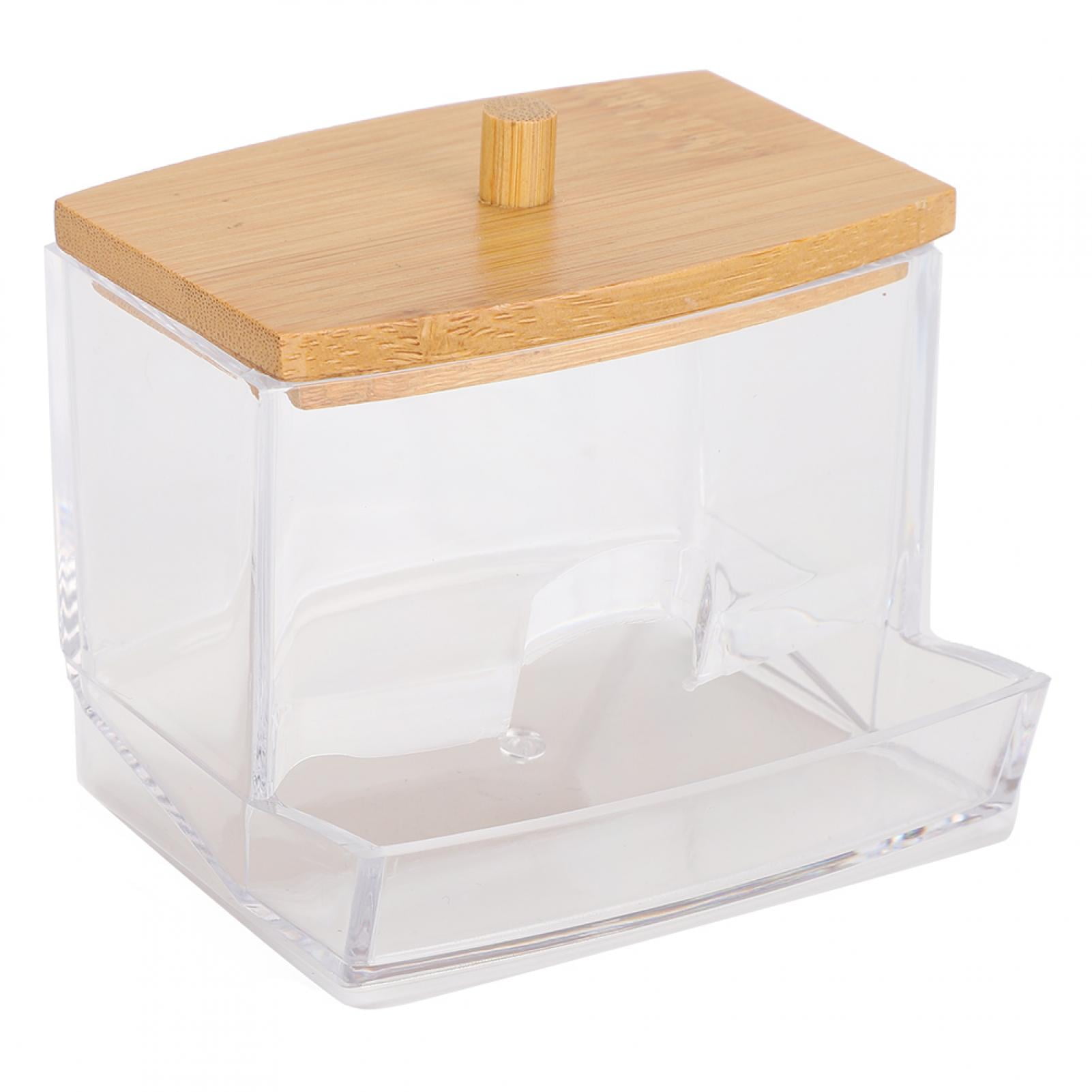 Qtip Holder Dispenser With Bamboo Lids, Clear Bathroom Organizer