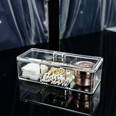 UTTH-DTTK Clear Cotton Ball And Swab Holder 3 Divided Compartments With Lid, Waterproof Bathroom Organizers Small Plastic Storage Containers, Vanity Makeup Organization (A