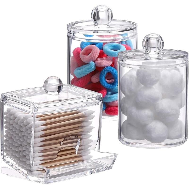 Cow Print Q-Tip Holder - Plastic Bathroom Storage Jar For Cotton Swabs, Makeup Sponges, Hair Ties (Colorful)