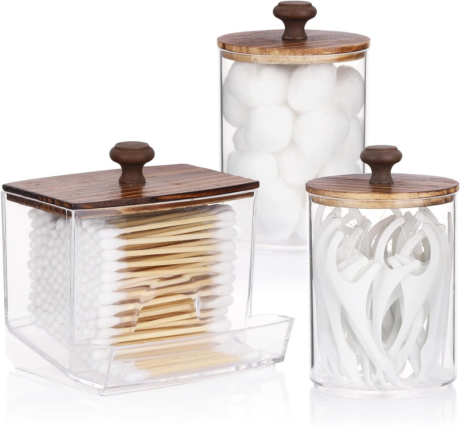 Qtips Holder Bathroom Container, 10/7 OZ Cotton Ball/Swabs Dispenser ...