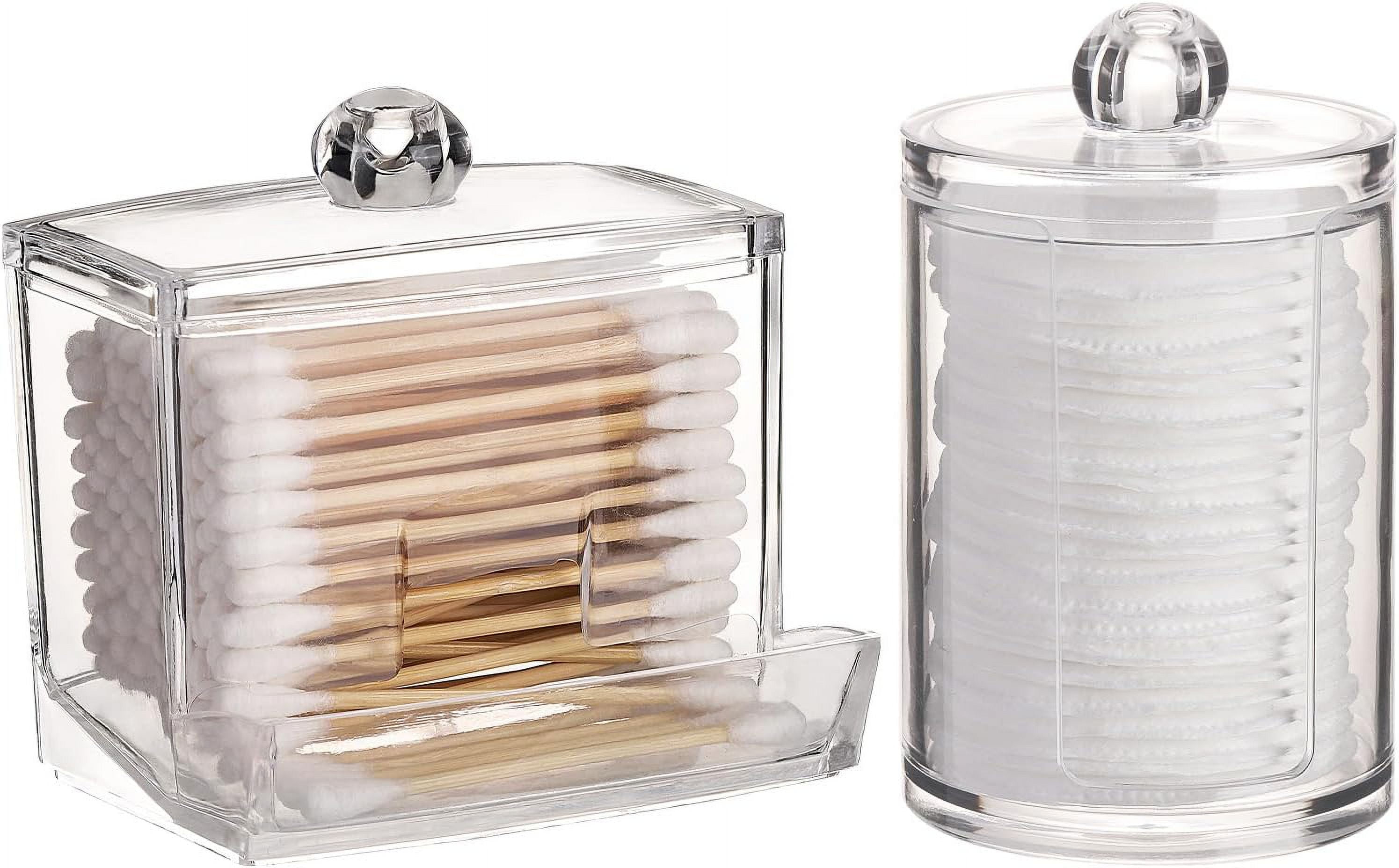Qtips Holder Bathroom Container with Brown Wood Lids, 10/7 OZ Cotton ...