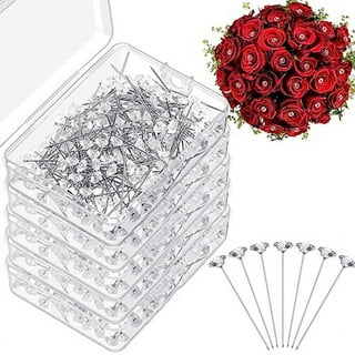 300 pcs Flower Pins Corsages Pins Head Pins Wedding Bouquet Pins Crystal  Pins Floral Bouquet Pins Clear Tongcloud (Transparent 2'') Transparent 1