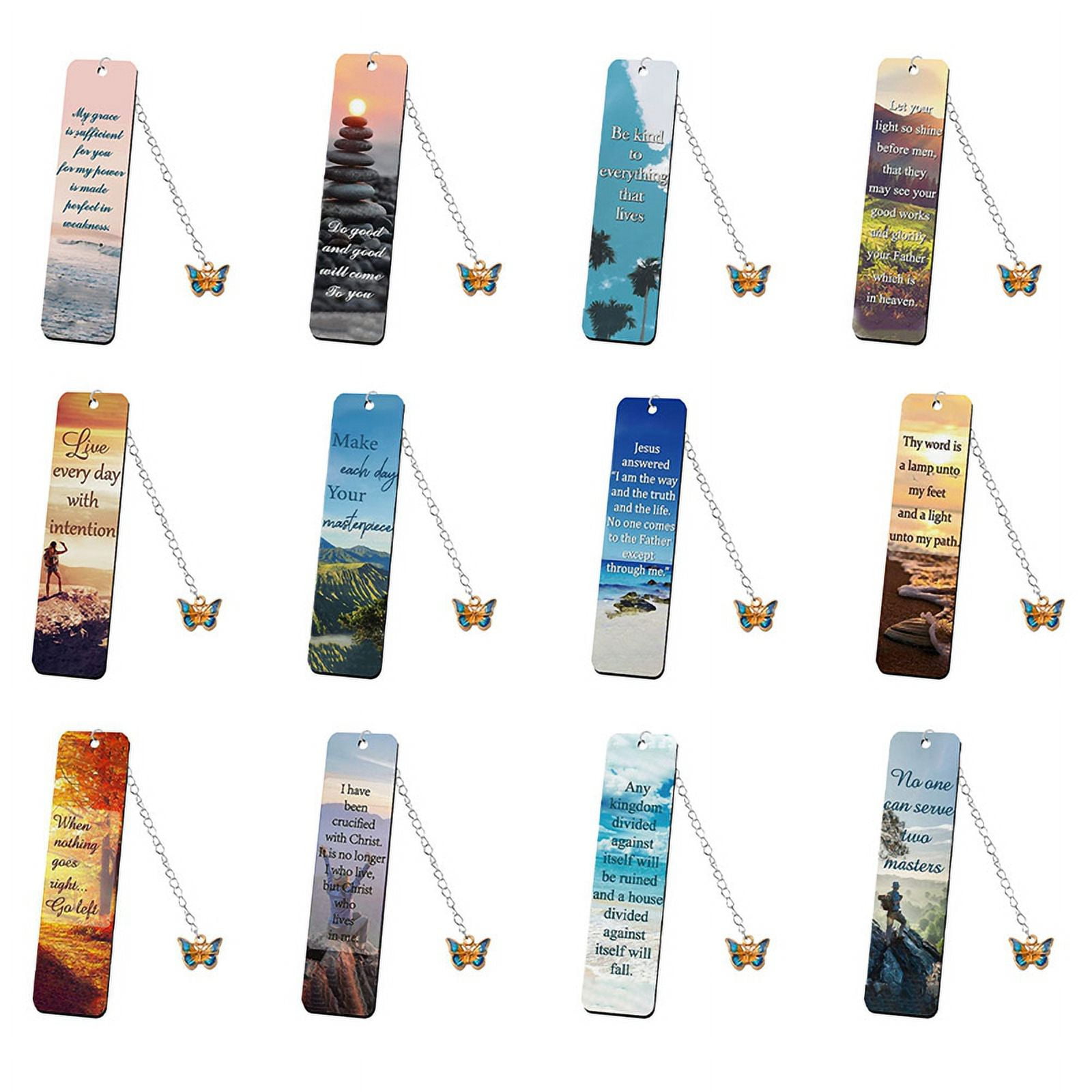 Qtmnekly 12PCS Inspirational Bookmarks Stainless Steel Bookmark for
