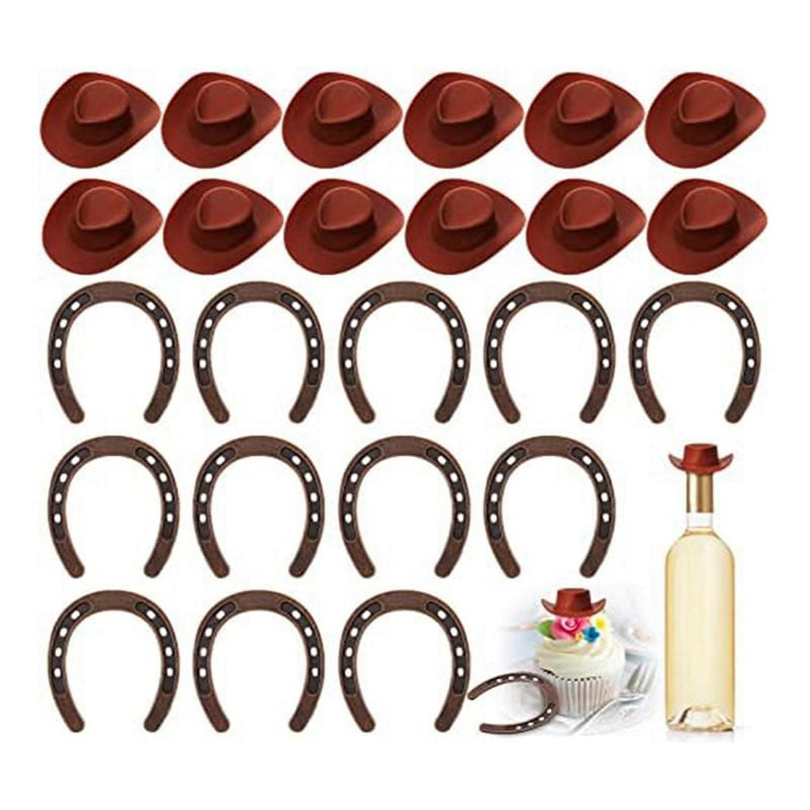 Symkmb 24 Pieces Western Theme Lucky Horseshoe Ornament and Mini Hat Crafts  Miniature Horse Shoes Wedding 