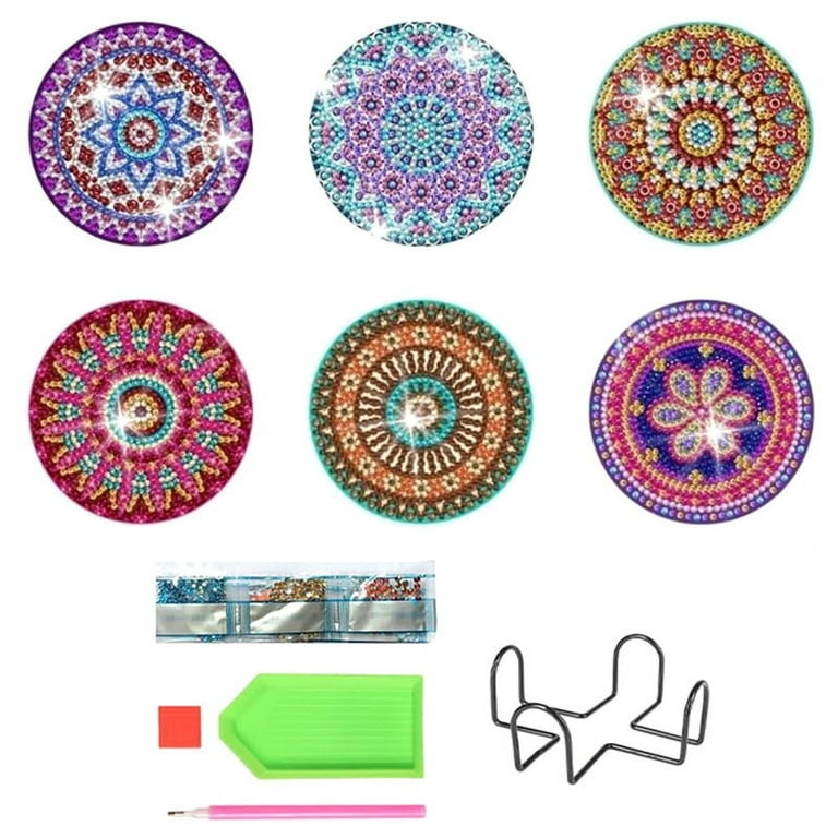 Qtmnekly 6 Pieces Coasters with Holder, DIY Diamond Art Coasters for Beginners, Kids and Adults Art Craft Supplies Gift, Photo Color