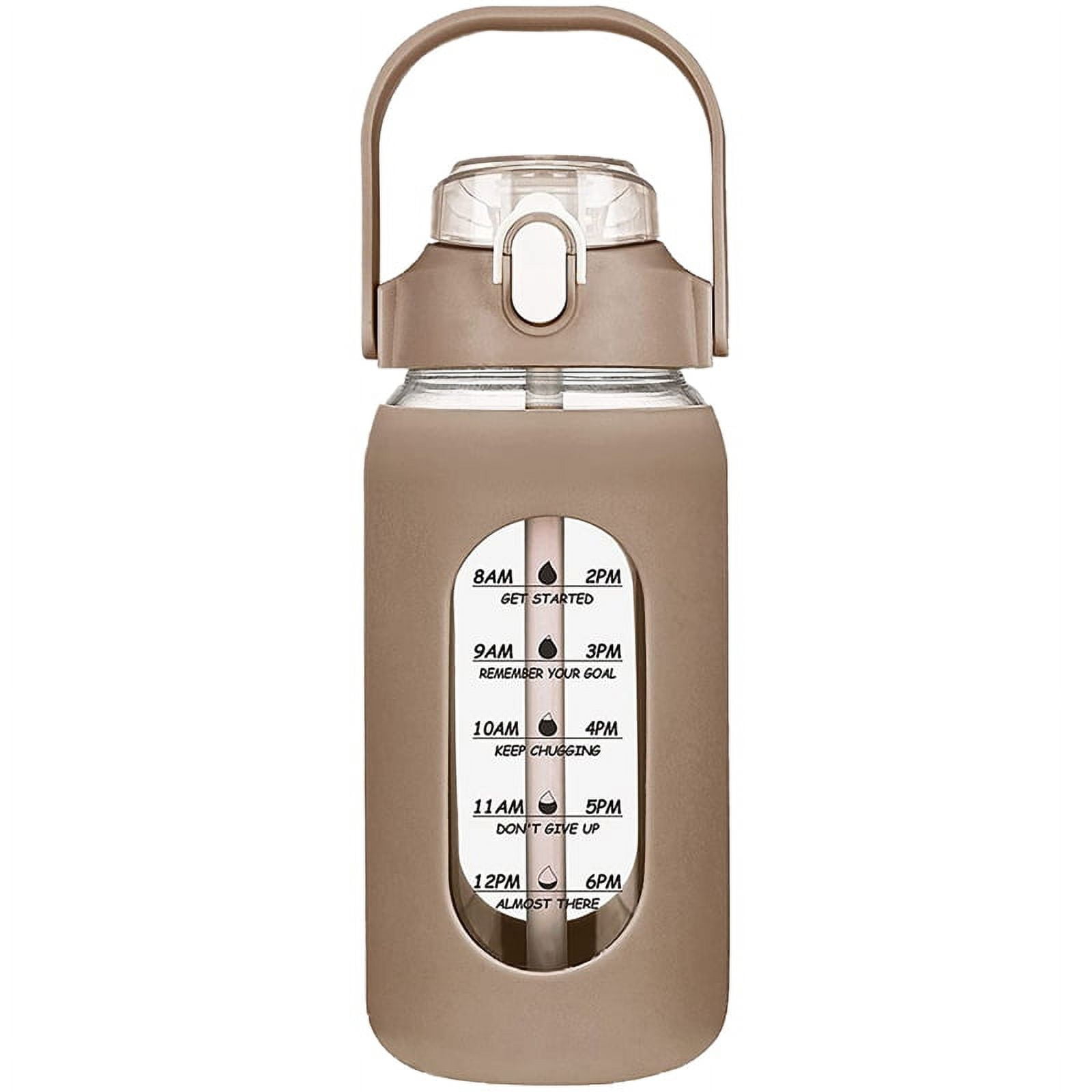64Oz Glass Water Bottles with Straw, Glass Bottle with Silicone Sleeve and Time Marker, for Gym Home Offic