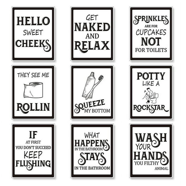 Qtmnekly 9 Pieces Bathroom Wall Art Wall Decor, Funny Vintage Bathroom