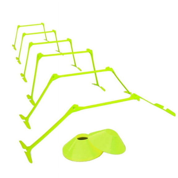 Qtmnekly Adjustable Hurdles and Cone Set Agility Hurdles Disc Cones for Soccer Sports Plyometric Speed Training PVC fluorescent green