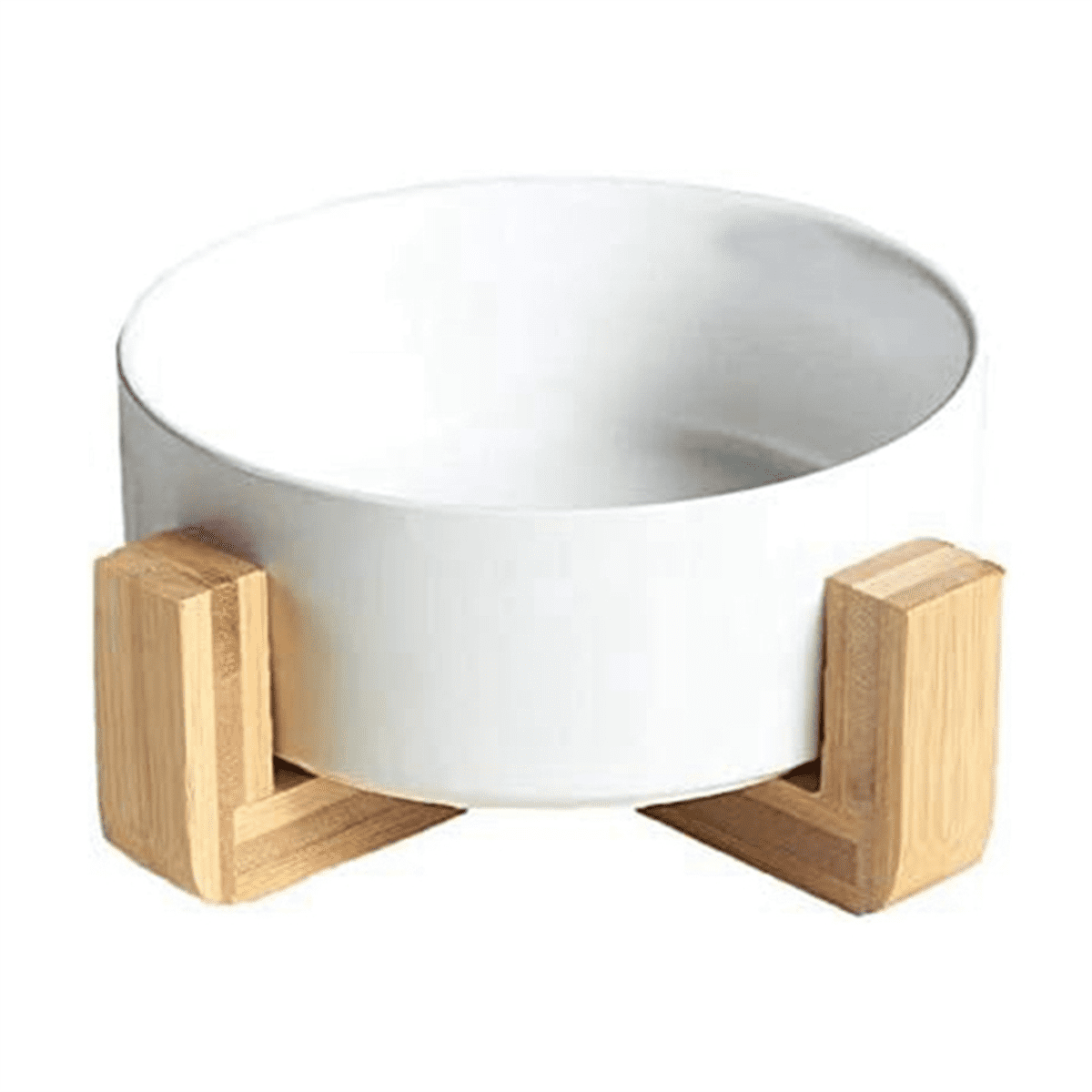 Qtmnekly Ceramic Round DogCat Bowl with Wood Stand, Food Water