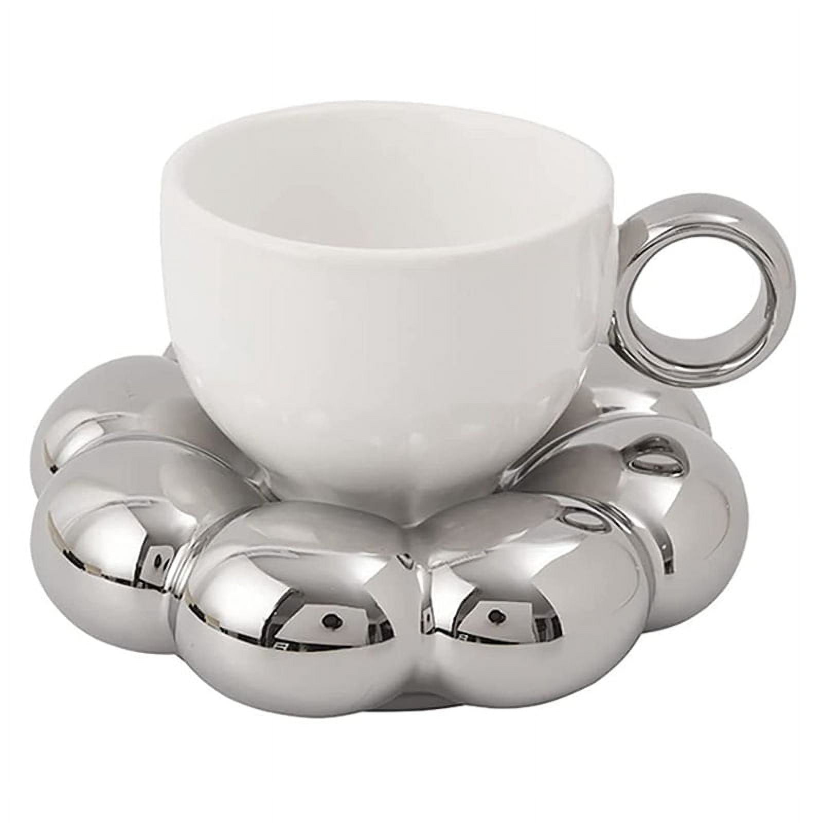 Qtmnekly Flower Coffee Cup & Saucer Set Cute Mug & Saucer Set Ceramic Coffee  Cup with Sunflower Saucer Latte Cups 6.7Oz Silver