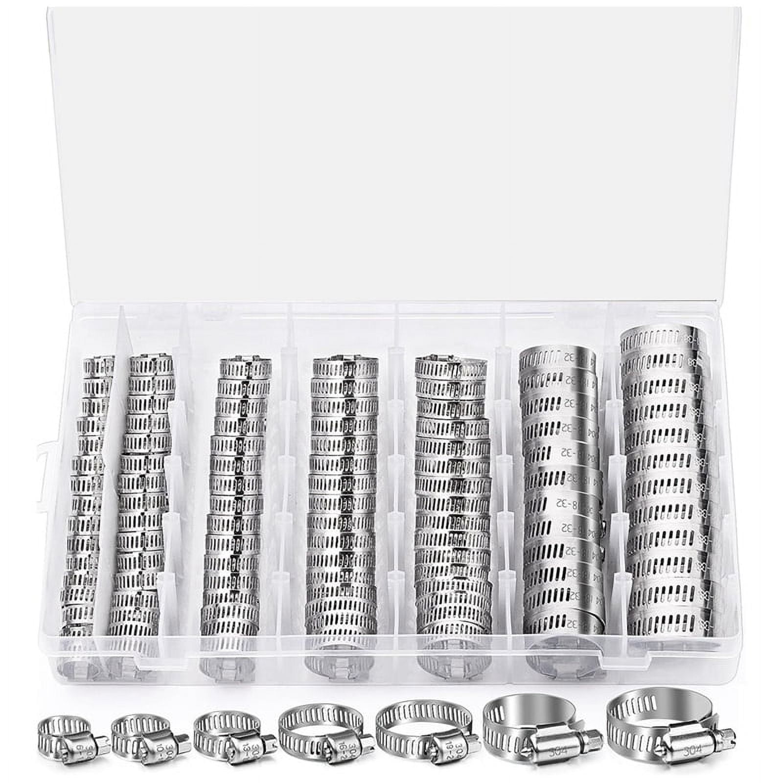 Qtmnekly Hose Clamp 120PCS 304 Stainless Steel Hose Clamp Assortment Kit 1/4Inch11/2Inch