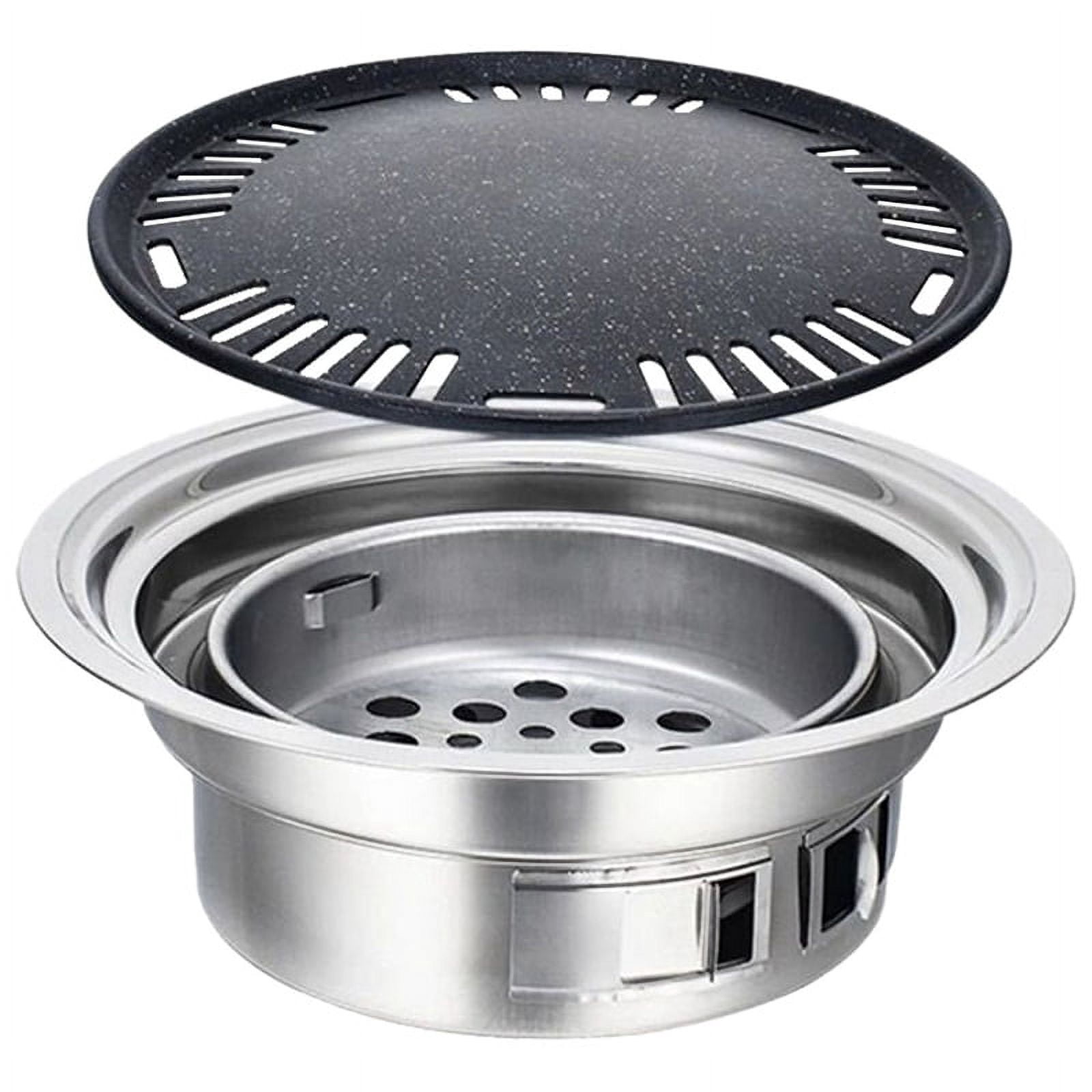 Qtmnekly Household Stainless Steel Charcoal Oven Commercial Round Non-Stick Barbecue Oven Outdoor Camping Portable Charcoal Stove
