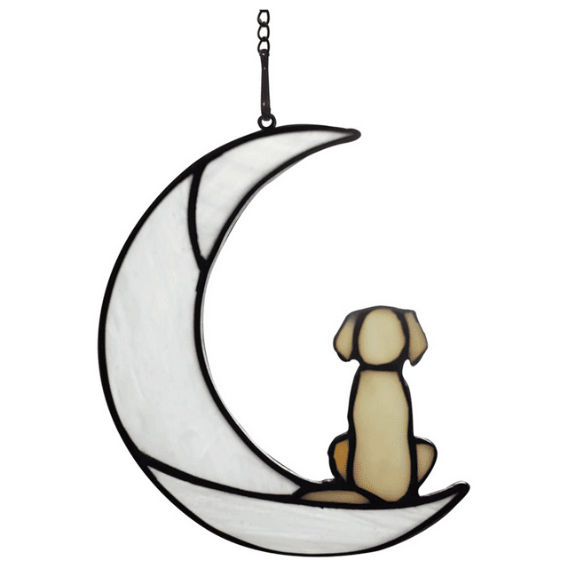 Qtmnekly Loss of Dog Sympathy Gift, Stained Glass Dog on Moon for