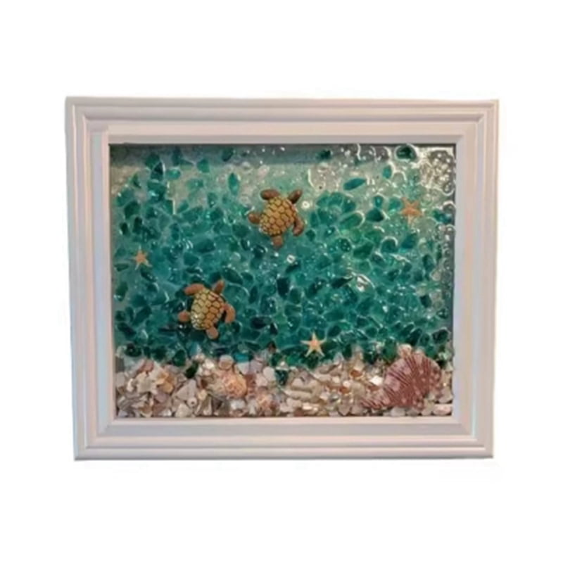 Qtmnekly Ocean Theme Sea Glass Art Kit for Adults Photo Frame Easy Operation DIY Mosaic Arts and Craft Kits Handmade A