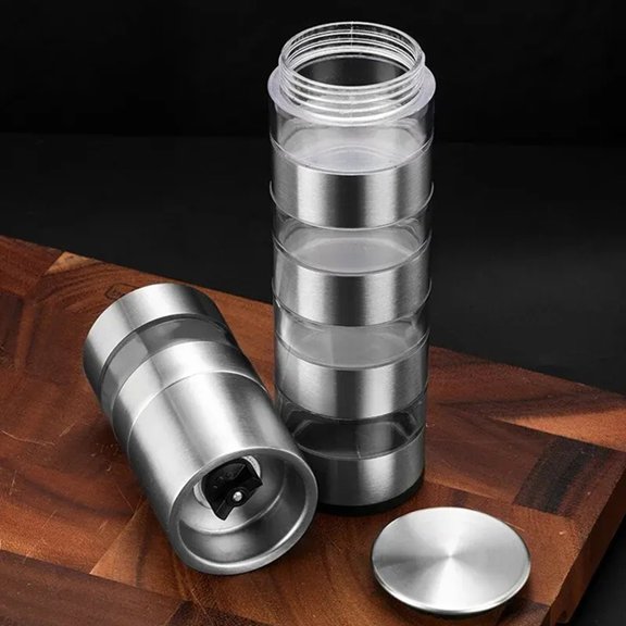 Pepper Grinder, Salt and Pepper Ginder, Stainless Steel Spice Grinder, Multi-Layer Manual Pepper Mill, Spice Crusher A