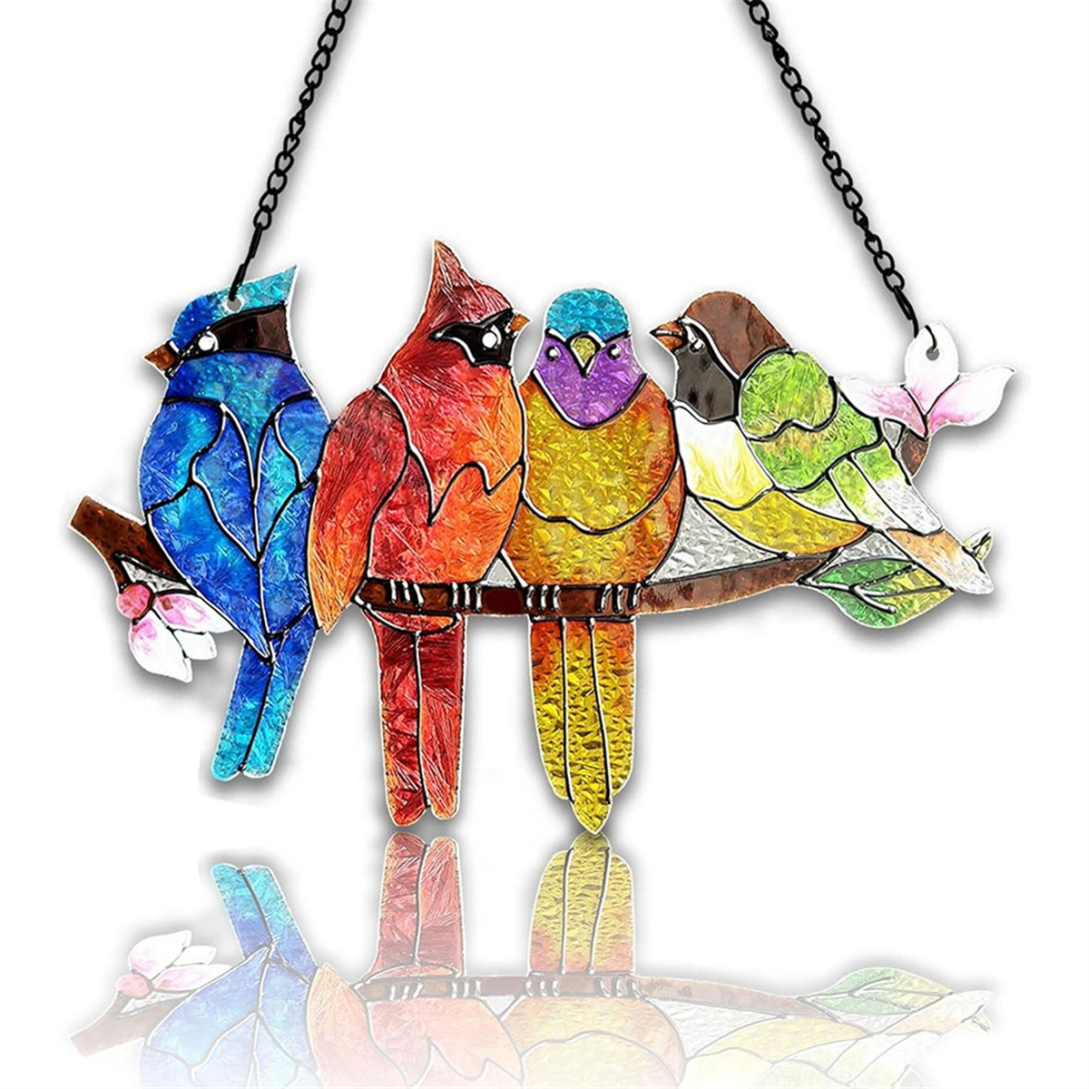 Qtmnekly Stained Glass Window Hanging Birds on A Branch Stain Glass