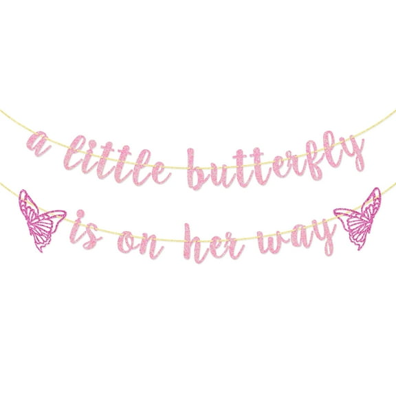 Qttier A Little Butterfly Is On Her Way Banner, Baby Shower Butterfly Banner,Butterfly Banner Decor (Pink)
