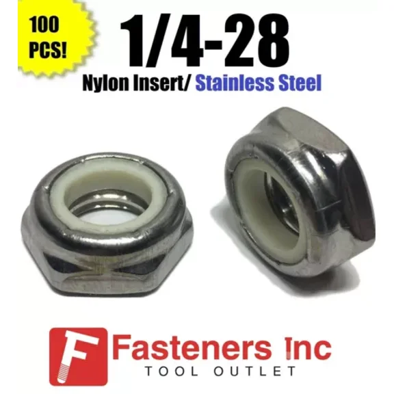 Qty 100 1/4-28 Hex Jam Nylon Insert Lock Nut Nylock Stainless Steel Half Height