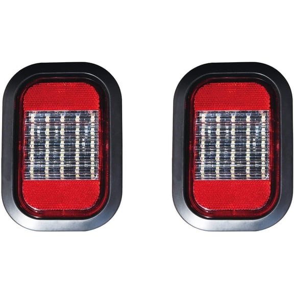 Qty 2-5x3" Clear/White Rectangle 25 LED Reverse/Backup  Trailer Light with Red Reflector Grommet & Pigtail