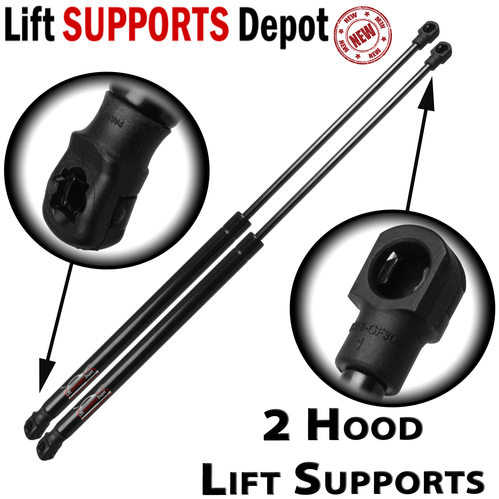 Pair Of Front Hood Lift Supports For Ford Crown Victoria 1998-2011 – BOXI, OE Spec, 13.39" Extended