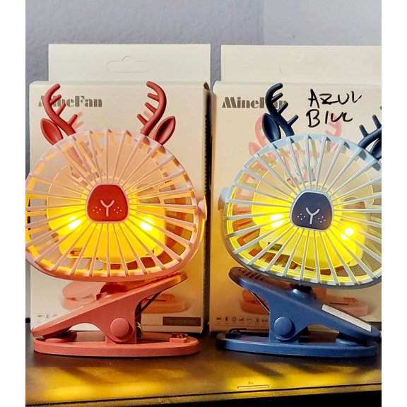 Qty 2 Rechargeable Clip Fan with Led Lights