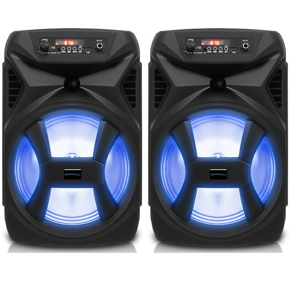 (Qty 2) Technical Pro 500W Portable 8" Bluetooth Speaker with Woofer & Tweeter (Black)