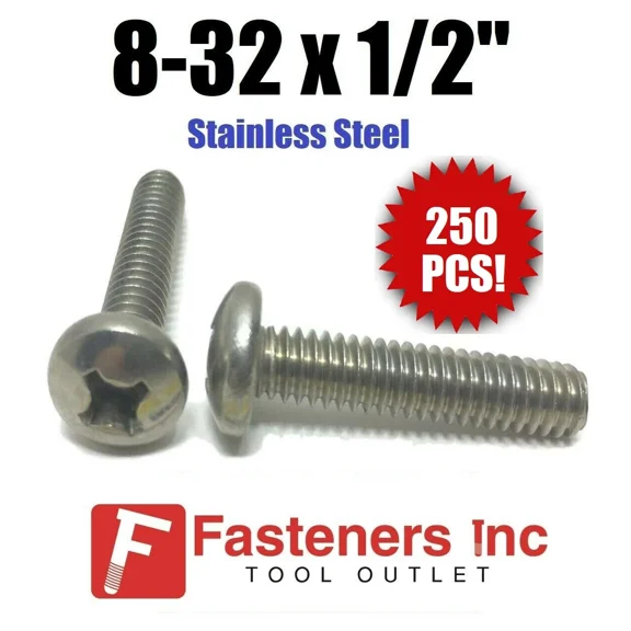 (Qty 250) #8-32 X 1/2" Phillips Pan Head Machine Screw Stainless Steel