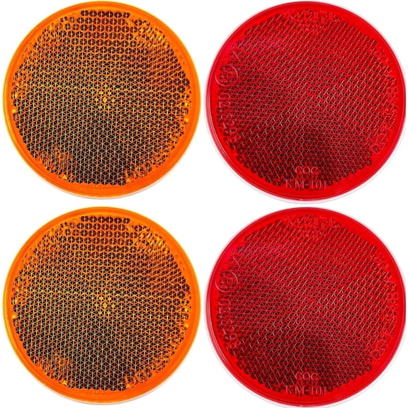 Qty 4 (2 Red/2 Amber) - 2" Inch Round Reflector Bike,Trailer, Truck, Boat, Mailbox, Construction, Signage, Warning with Super Strong Adhesive DOT/SAE Approved