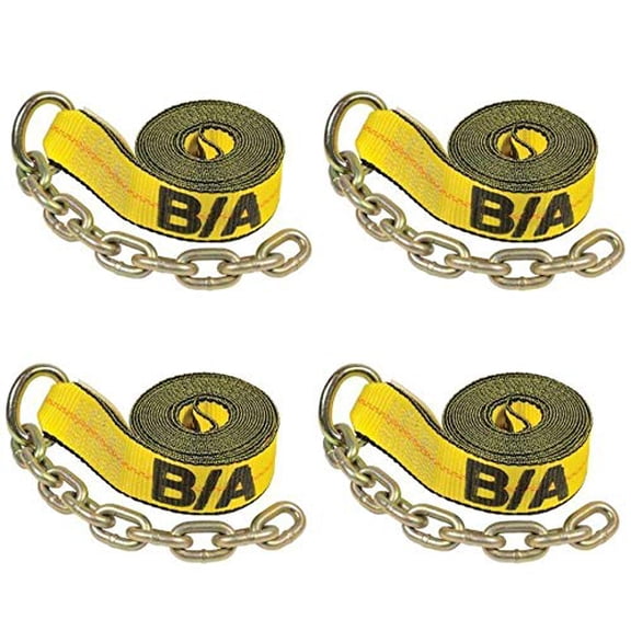 Qty. 4, Longer!!! B/A Products 38-218C-L-x4, 2" x 18' Long Replacement Tie Down Straps with Chain for 38-200C, 38-218C, and Other Rollback Tie Downs