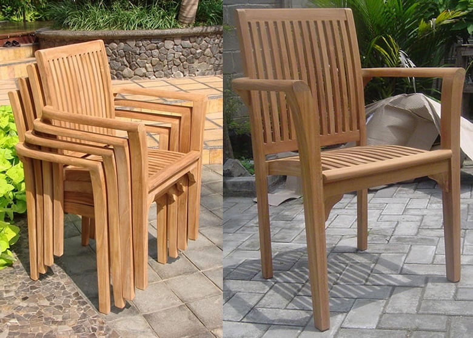 Natural Teak Wood Stackable Outdoor Dining Chairs, Set of 4