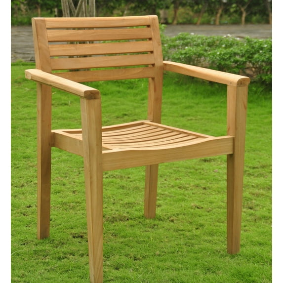 Qty 4 - Montana Stacking Arm / Captain Dining Chair Outdoor Patio Grade-A Teak Wood WholesaleTeak #WMDCARMT4