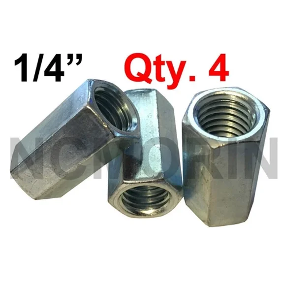 Qty 4 Stainless Steel Hex Rod Coupling Nuts 1/4-20 X 7/8