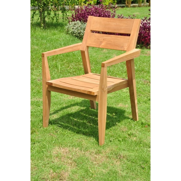 Qty 4 - Vellore Stacking Arm / Captain Dining Chair Outdoor Patio Grade-A Teak Wood WholesaleTeak #WMDCARVL4
