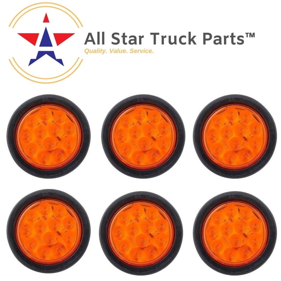 All Star Truck Parts Qty 6- 4" INCH AMBER 12 LED ROUND SIGNAL TURN TRUCK LIGHT W/ GROMMET & WIRING