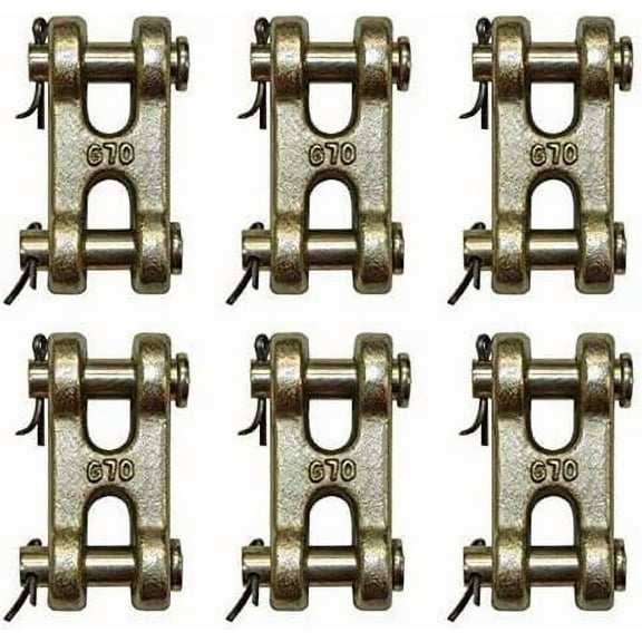 Qty. 6, 50G70ML (x6) , 1/2" Double Clevis, Grade 70 Chain Connector, Coupling Link, Mid Link, Master Link