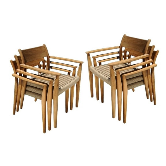 Qty 6 - Grade-A Teak Wood Luxurious Solo / Single Amilo Stacking Arm Chairs #56AMAA