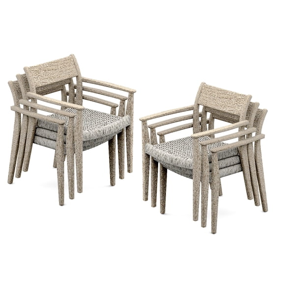 Qty 6 - Grade-A Teak Wood Luxurious Solo / Single Amilo Weathered Teak Stacking Arm Chairs #56AMAA