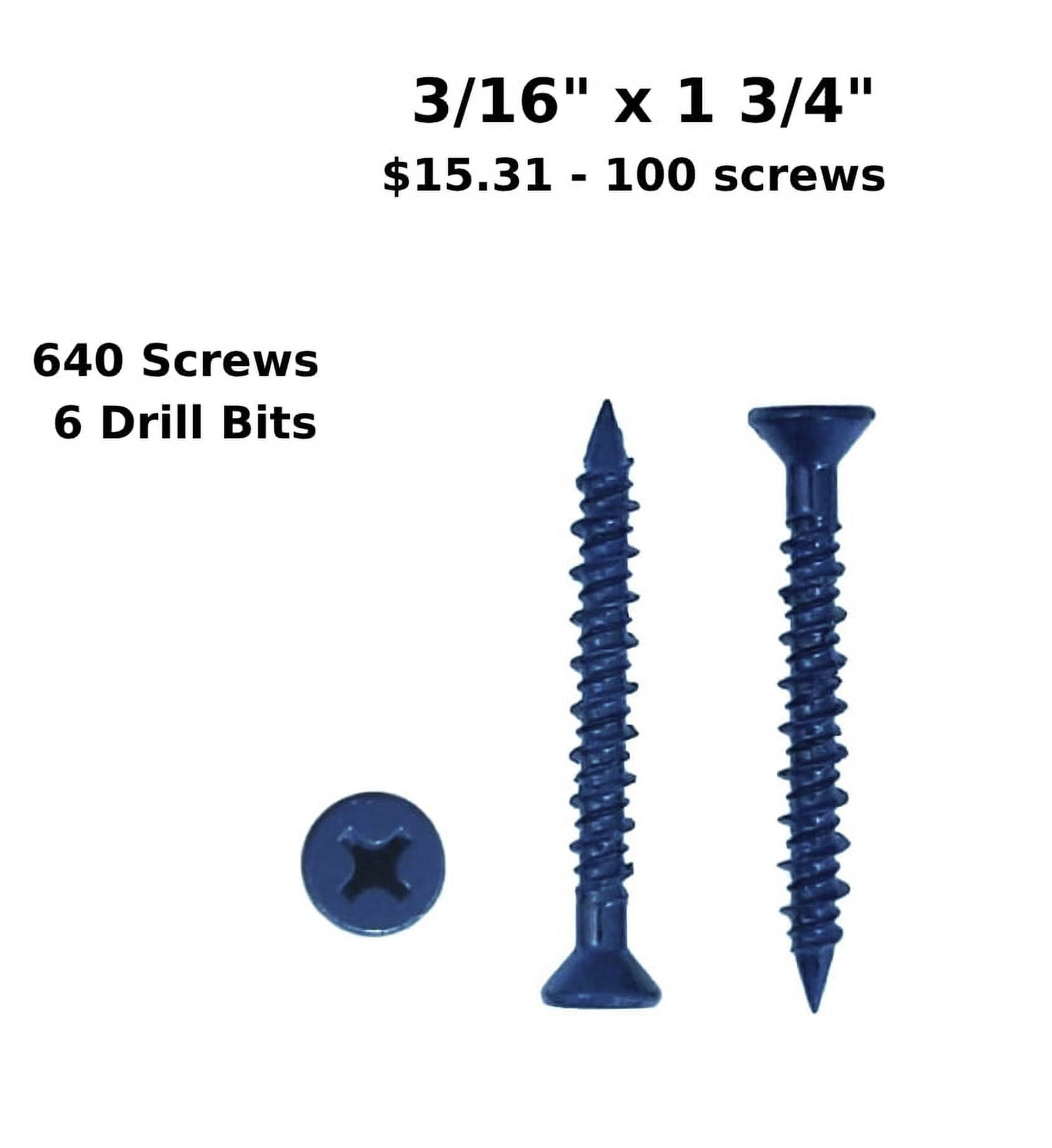 (Qty 640) Concrete Screws 3/16” x 1 3/4” Phillips Flat Head for