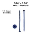 thumbnail image 1 of (Qty 640) Concrete Screws 3/16” x 3 3/4” Phillips Flat Head for Anchoring to Masonry, Block or Brick Stucco Simpson Strong Tie 32 Pack 6 Drill Bits, 1 of 5