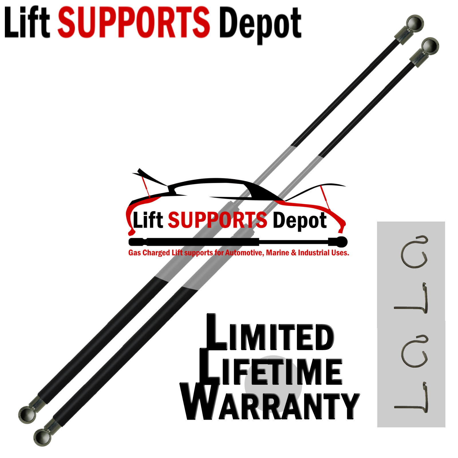 Qty (2) 13mm Metal End Lift Supports - 36.7" Extended Length, 180lbs Pressure, Universal Gas Struts