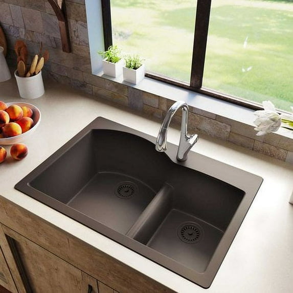 Qtz 33x22x10 Dbl Drop-in Sink Chestnut