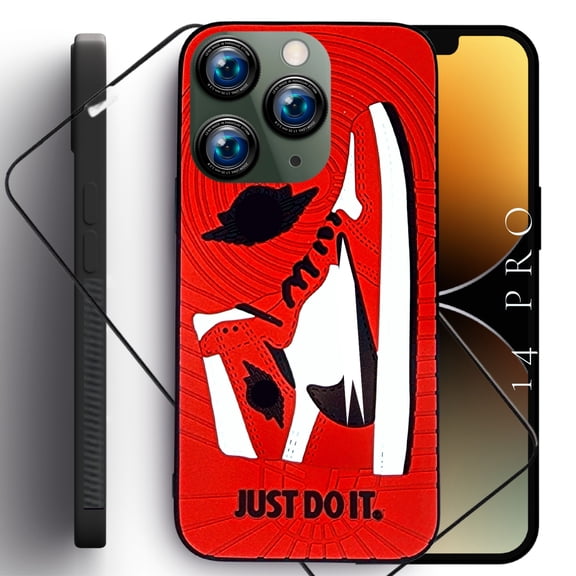 QuAngy Assureify Case for iPhone 14 Pro – 3D Sneaker Shoe Design, Red TPU Fashion Case, Rugged Shockproof Bumper, 360° Full Protection with Screen Protector