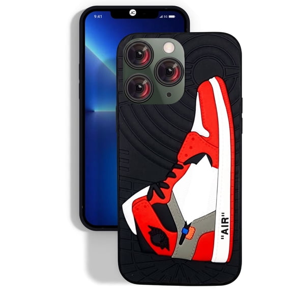 3D Sneaker-Inspired Shoe Streetwear Fashion Black-Red iPhone 13 Pro Max Bumper Shockproof Case