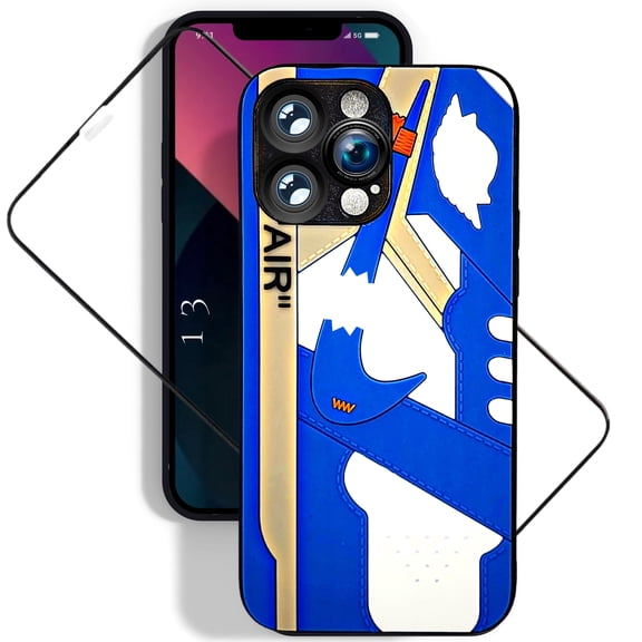 QuAngy Assureify Case for Apple iPhone 13 – Quirky 3D Aesthetic Sneaker-Kicks Design TPU Blue-white Case - Rugged - Bumper Shockproof 360 Protection - with Screen Protector
