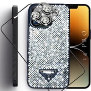 QuAngy Assureify Case for Apple iPhone 14 Pro - Luxury & Aesthetic Sparkling Rhinestones Design TPU Black Case - Shock Resistant - with Soft Microfiber Cloth Lining - Camera Lenses + Screen Protector