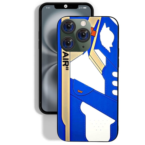 3D Sneaker-Inspired iPhone 16 Shoe Streetwear Fashion Blue-White Bumper Shockproof Protection Case